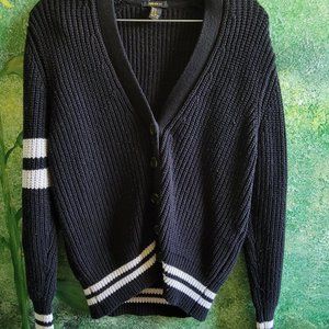 Forever 21 Black Varsity Knitted Cardigan Medium